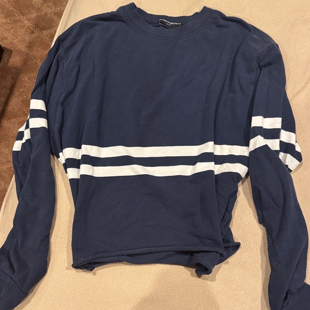 Brandy Melville Navy Blue and White Striped Women’s Shirt